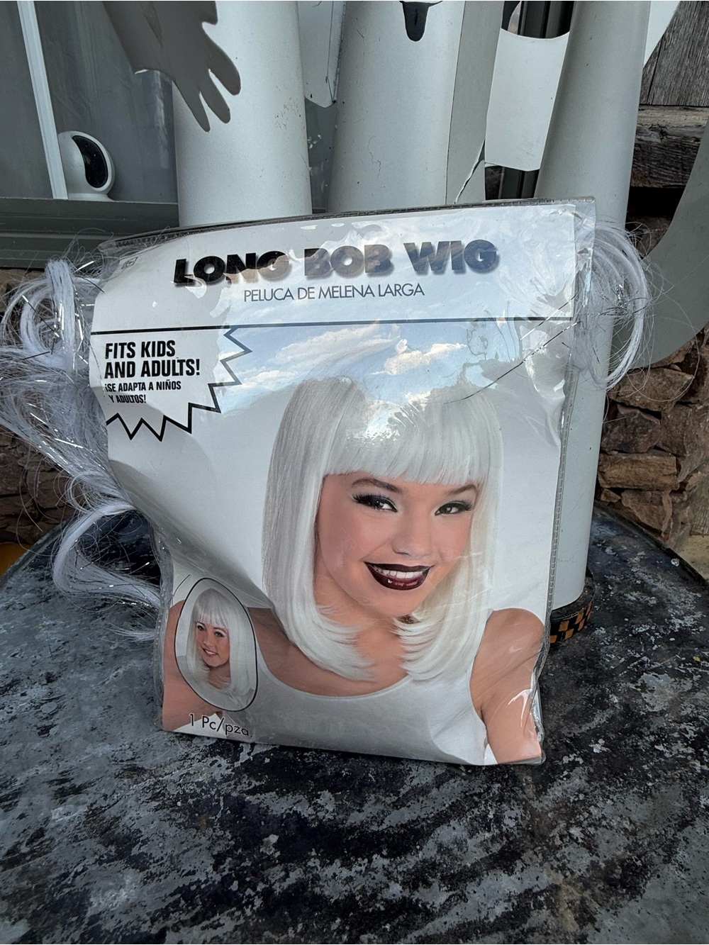 Long Bob Wig - White Synthetic Hair